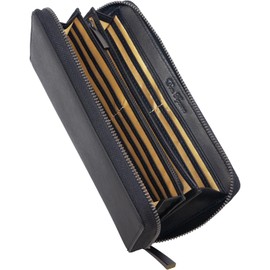 Dom Teporna Men's Wallet, Large Capacity, 24 Cards, Long Wallet, Genuine Leather, YKK Zipper, Round Zipper, Coin Pocket, Inner Gold, Leather Wallet, saffiano leather/black