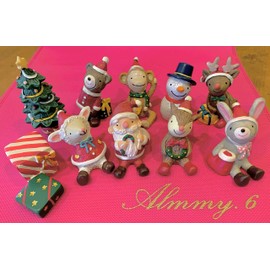 Almmy.6 Christmas Ornaments Set of 10 Doll + Storage Bag + Tree Sticker Decoration Santa Claus Reindeer Snowman Animal Animal Object Palm Size Figurine