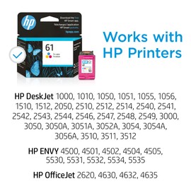 HP 61 Tri-Color Ink Cartridge | Works with DeskJet 1000, 1510, 2050, 2510, 2540, 3000, 3050, 3510; Envy 4500, 5530; OfficeJet 2620, 4630 | Eligible for Instant Ink | CH562WN