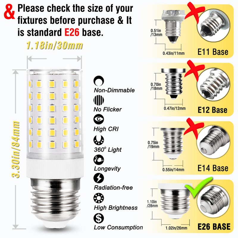 ALIDE E26 E27 12W LED Candelabra Bulbs, 100 Watt Led
