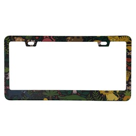 Supdanautodechere Tropical Rainforest Flowers Plants Animals License Plate Frame, Tropical Hawaiian Themed Car License Plate Cover Holder, Matte White Powder Coated Stainless Steel