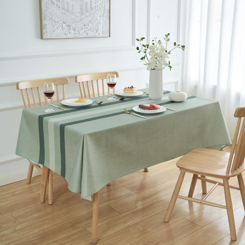 Tablecloth Green Stripes Linen Tablecloths Elegant Washable Tablecloth Small Outdoor