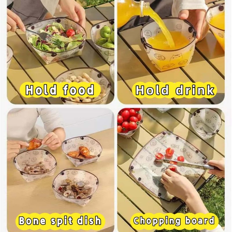 6 Piece Reusable Collapsible Bowls Set, Food Grade Plastic Folding