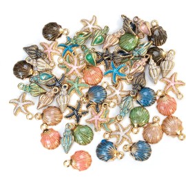 AUEAR, 45 Pack Enamel Starfish Seashell Conch Charms Pendants for DIY Bracelet Necklace