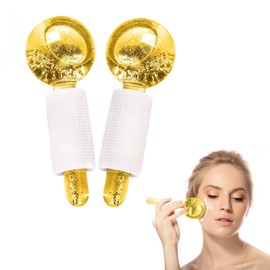 2pcs Ice Globes for Facials, Ice Roller Mold Set for Eyes and Face, Ice Balls for Face, Facial Ice Globes Mold, Skin Care Tools for Brighten Tighten Skin Hot & Cold Use (Gold)