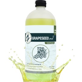 Zatural 100% Pure Cold Pressed Grapeseed Oil – Naturally Grown Virgin, High Smoke Point 450°F+, Non-GMO, Perfect for Cooking Frying Baking, Dressings Marinades & Skincare Hair (32 Fl oz)