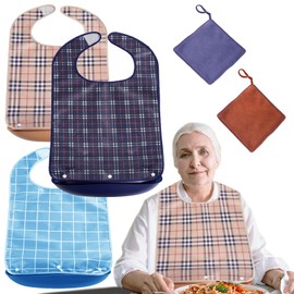LUHEVIDIA 3 Pieces Adult Bibs Reusable Adult Bibs For Elderly Men, Adult Bibs For Elderly Women，With Removable Crumb Catcher, For Women Men Older People Adult Bibs For Elderly