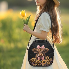 POLERO Highland Cow Lunch Bag for Girls Cute Insulated Lunchbox Kids Back to School Picnic Snack Bags
