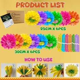 YBwanli Carnival fancy dress decoration, pompoms decoration paper flowers, colourful tissue paper, garden party decoration, outdoor summer, Hawaiian party decoration, colourful baby shower decoration,