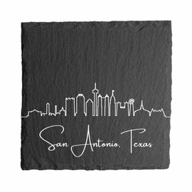 Blue Ridge Mountain Gifts - San Antonio TX Skyline Coasters, Set of 4 - San Antonio Texas Souvenir, Slate Coasters with Minimalist Skyline, Housewarming Gift for Friends, Family, & Neighbors