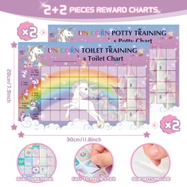 8 Pieces Unicorn Reward Chart with Stickers Includes 4 Pieces Unicorn Potty Training Charts, 4 Sheets/ 240 Pieces Reward Chart Reusable Rainbow Unicorn Stickers for Little One's Behavior Training