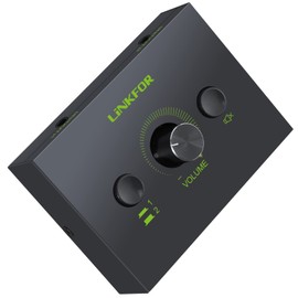 LiNKFOR 2 Ports Audio Switcher, 2 In, 1 Output, 2 Output, 3.5mm Headphone Switch, Speaker Selector, Switcher, Splitter, No Power Supply, Adjustable Volume, Mute Function with 3.5mm Audio Cable (2 In,