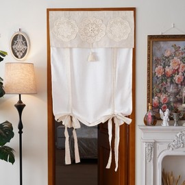 Artbloss Door Curtain Half Blackout Window Curtains Macrame Privacy Farmhouse Door Curtains for Patio French Door Front Door Sidelight Curtain Tie up Shade 1 Panel (Linen White, 26 x 40 Inches)
