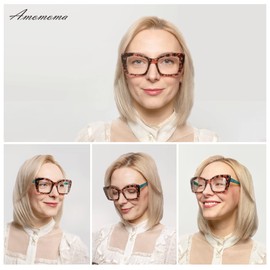 3-Pack Retro Square Reading Glasses for Women Trendy Blue Light Blocking Readers 1.5 with Spring Hinge AM6066 Mix (+3.00 Magnification Strength)
