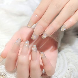 Pack of 24 French Nails with Glitter and Laser Drill Sweet Design Nail Tips