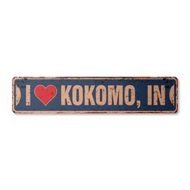 I LOVE KOKOMO INDIANA Vintage Plastic Street Sign in city state us wall road décor gift | Indoor/Outdoor | 18" Wide