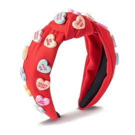 PANTIDE PANTIDE Conversation Heart Knotted Headband - Love Candy Embellished Headband Non Slip Wide Top Knot Fashion Hairband Hair Accessories Birthday Mother's Day Gift for Women Girls (Red)