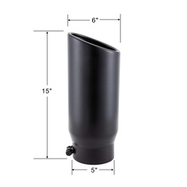 LCGP 5" Inlet Exhaust Tip, 6" Outlet 15" Long Bolt On Stainless Steel Diesel Exhaust Tailpipe Black