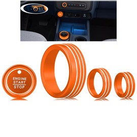HDUFC for Ford Maverick 2025-up Aluminum Alloy Interior Accessories, Shift knob, Engine Start Stop Cover/Ring, Headlight Control Cover, Volume Control knob Cover, 5-Piece Set (Orange)