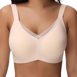 Yadalky Seamless Bras for Women Wirefree, V Mesh Comfortable Bralette No Underwire Push Up Everyday Bras Wireless T-Shirt Bra (Nude, M)
