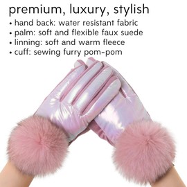 Zeltauto Women's Touch Screen Gloves Faux Suede Full Finger with Warm Plush Lining (Faux Leather(Pink))