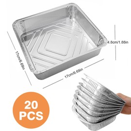 20 Pieces Air Fryer Liners Aluminum Foil, 8 Inch Square Foil Baking Trays Foil Food Containers Foil Trays for Air Fryers