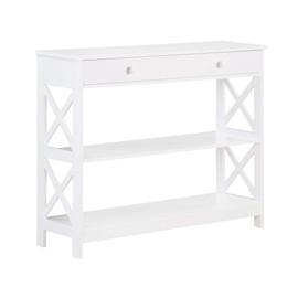 Convenience Concepts Oxford 1-Drawer Console Table 39.5" - Farmhouse Sofa Display with Storage Shelf For Living, Family, & Dining Room, Modern Entryway Hall Table for Kitchen, Bedroom, White