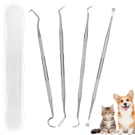 GIFTMISSU 4 Pack Stainless Steel Pet Dental Tools for Dogs and Cats, Professional Tartar Remover Scraper Kit for Teeth Cleaning, Plaque and Calculus Control, Oral Care Hygiene for Home or Vet Use