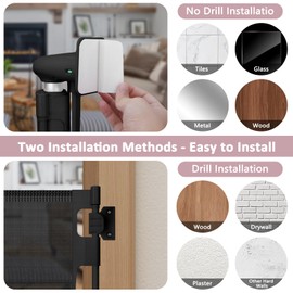 Retractable Baby Gates No Drilling, 96" Extra Wide Baby Gate No Drill, Retractable Dog Gates for Doorways No Drilling, Extra Long Dog Gate Indoor Retractable Pet Gates for Doorways No Drilling, Black