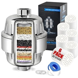 Yodel Shower Filter with 6 Cartridge - Hard Water Softener, 99% Removes Chlorine & Impurities, Improves Skin & Hair Condition, Universal Fit for Shower Heads,Chrome