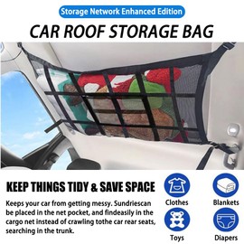 2023 Improved Car Storage Nets, Car Cargo Net for SUV, Car Ceiling Storage Net, Strengthen Load-Bearing Adjustable Mesh Car Roof Organizer for SUV Long Trip Camping （31 x 21 inches）