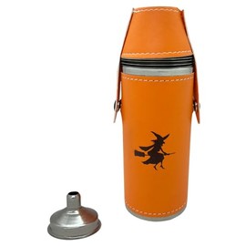 Giggle Golf Witch 8 oz Orange Flask With 4 Shot Glasses & 1 Funnel