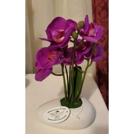 Mabrouk Imports 5" × 3" Ceramic Vase 9" Artificial Orchids w 8 dark pink flowers, very realistic
