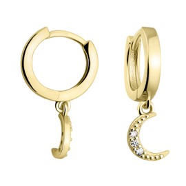 SOFIA MILANI - Women's Earrings 925 Silver with Zirconia Stones - Moon Creole Earrings, Yellow Gold, Cubic Zirconia