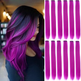 12 Pcs Grape Purple hair extensions 22 Inch Straight colored hair colorful clip in extensions Highlight Party for Kids Girls and Women Gift (Grape Purple,43)