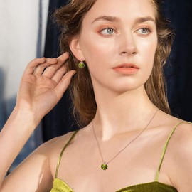 Crysdue Austrian Crystal Jewelry Set for Women, Dainty Round CZ Pendant Necklace Hoop Earrings for Wedding Party Prom Green Rose Gold-Tone