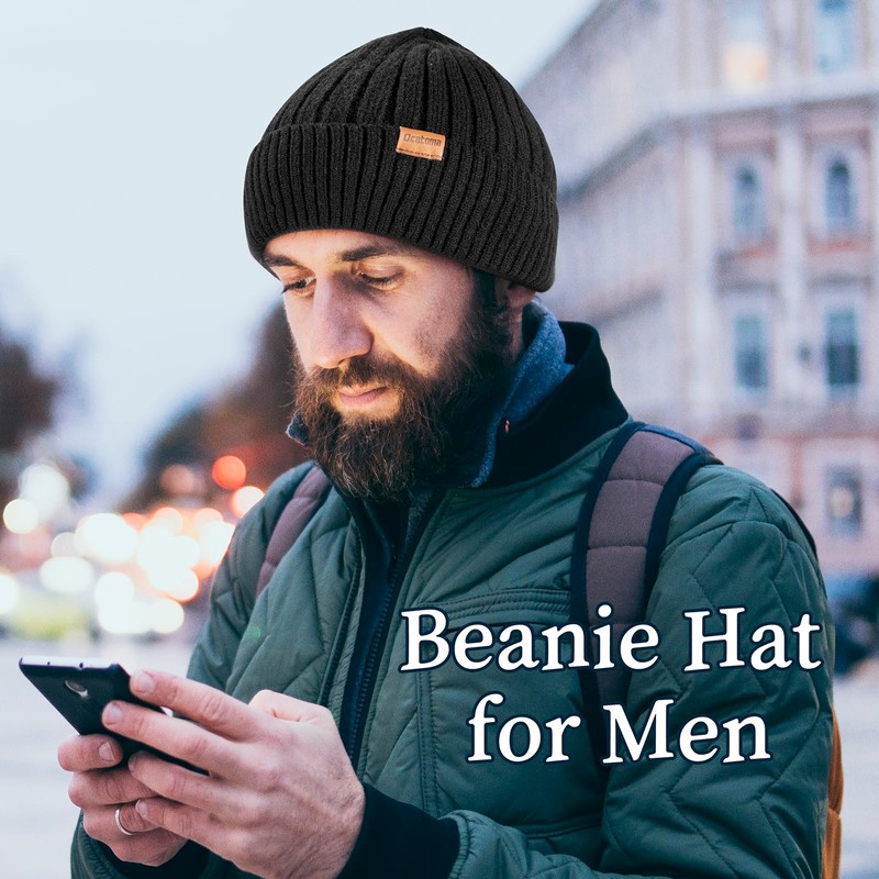Ocatoma Beanie for Men Warm Lining Winter Soft Ski Hat