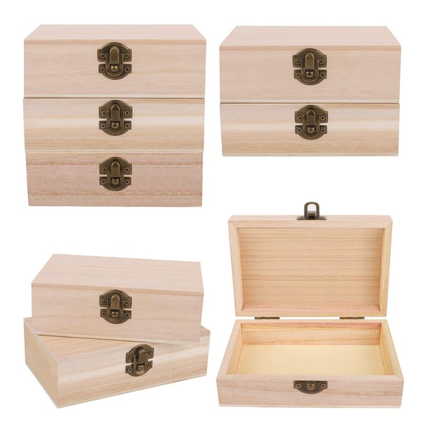 ADXCO 8 Pieces Unfinished Pine Wood Box with Hinged Lid