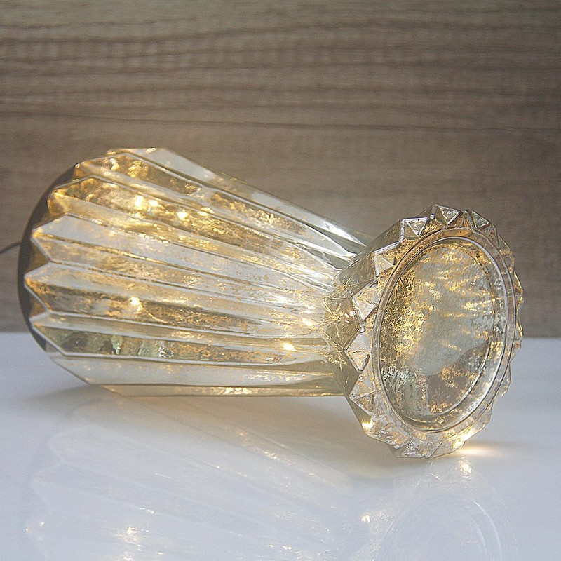CFDECOR Mercury Glass Pillar Candle Pedestal Holders with Fairy Lights,