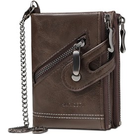 Carteras para Caballero, Carteras para Caballero Rfid Plegable, Cartera con Cadena para Tarjetas, DNI y Moneda Billetera, Regalo para Hombre, Marido, Padre y Novio (Café)