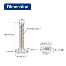 QUARKZMAN M6 x 35 mm T Slot Entry Bolt and M6 Hexagon Flange Nut Set 8 Set Hammer Head T-Bolt T Shape Bolt Sliding Screw for 30 Series Aluminium Profiles