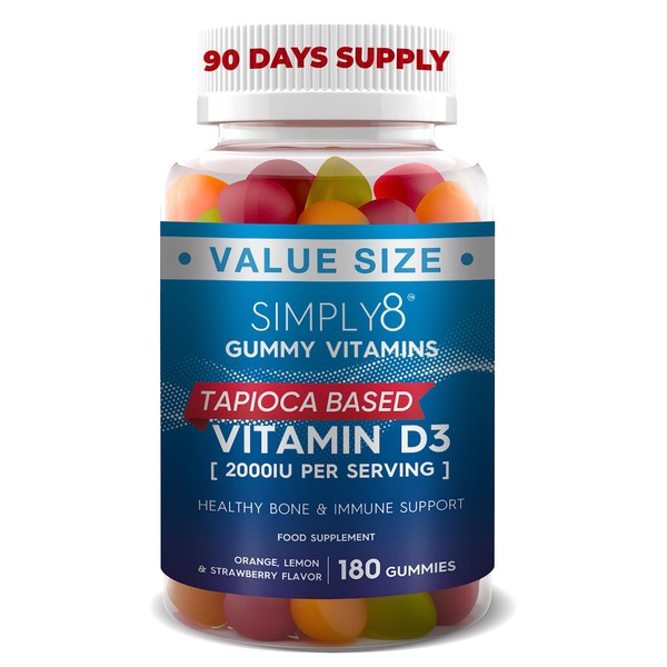 Simply8 Vitamin D3 2000 IU – Supports Immunity, Bone & Joint Health, 3 Mo.Supply, Tapioca Based, for Kids and Adults, Gelatin Free Chewable Gummies, Vegetarian,Kosher, Halal
