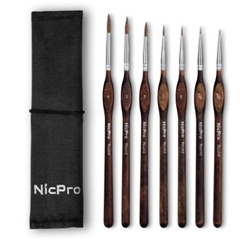 Nicpro 7pcs Kolinsky Sable Miniature Paint Brushes, Professional Fine Detail Paint Brushes with Cloth Roll, Round Point Artist Brush Set for Miniatures, Acrylic & Figures, Model, Watercolor Details