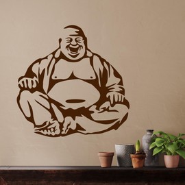 Wall Sticker Vinyl Decal Laughing Buddha Buddhism Religion Meditation (ig2094) (M 22.5 in X 23 in, Black)