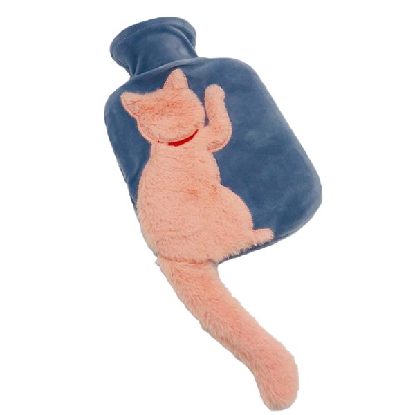 VSTAR66 Hot Water Bottles, Hot Water Bag with Plush Longtail Cat Cover, Helps Pain Relief, Hot & Cold Therapy, Winter Gift for Boys & Girls (Orange Cat)