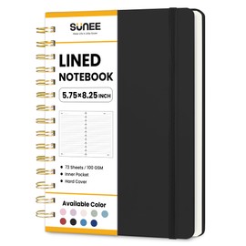 SUNEE Journaling Notebooks, A5 Lined Spiral Notebook for Women, 146 Pages College Ruled Hardcover Notebook for Work, Note Taking, Journaling and Office School Supplies, A5 -Black
