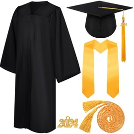 Syhood 4 Pieces 2024 Unisex Graduation Matte Gown Cap Tassel Stole Set Honor Cord 2024 Charm for Graduation(45)