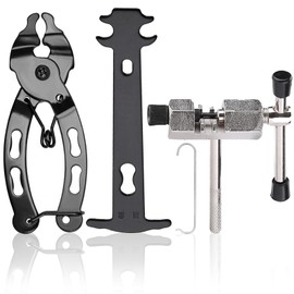 VZU 4-Piece Bicycle Chain Tool Set, Chain Riveter Bicycle Set, Portable Chain Pliers with Chain Hook, Chain Gauge, Chain Riveter for Road Bikes, Mountain Bikes, Removal of Chain Links