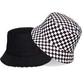 Trendy Bucket Hats for Woman Men Packable Summer Beach Sun Hats Checkered Black and White Bucket Hat for Travel,Golf,Outdoor