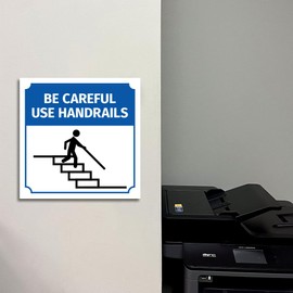 Square Plus Be Careful Use Handrails Door or Wall Sign | Workplace Cleaning Signage -Small